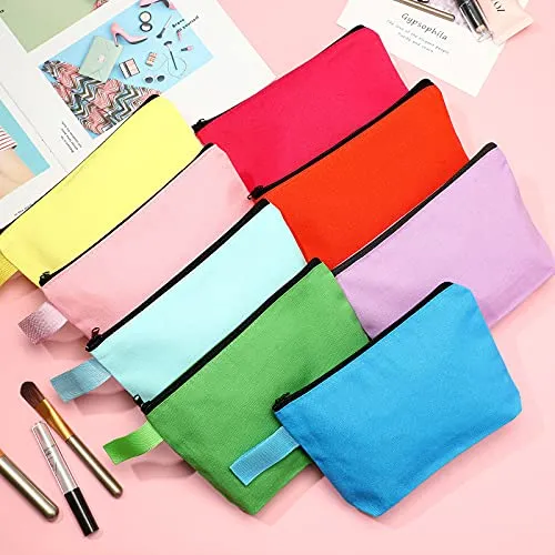 10 Pieces Canvas Makeup Bags Bulk Travel Cosmetic Bags Plain Makeup Pouch Multi-Purpose Blank Travel Toiletry Bag DIY Craft Bags with Zipper for