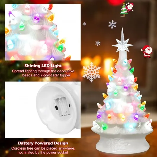 14" Pre-Lit Hand-Painted Ceramic Tabletop Christmas Tree