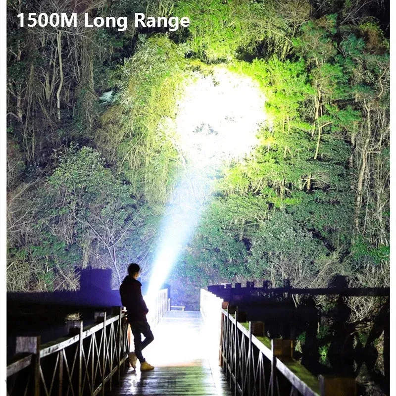 1500M Lonag Range 100W Most Powerful LED Flashligh Portable Spotlights USB Recharge Searchlight Outdoor Tactical Torch