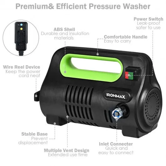 1800 PSI Portable Electric High Pressure Washer 1.96 GPM 1800 W-Green