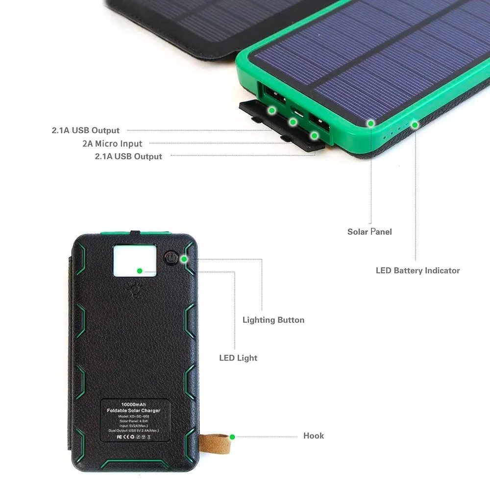 4-Fold Solar Dual-USB Charger 10,000mAH and LED Light Stealth Angel Survival