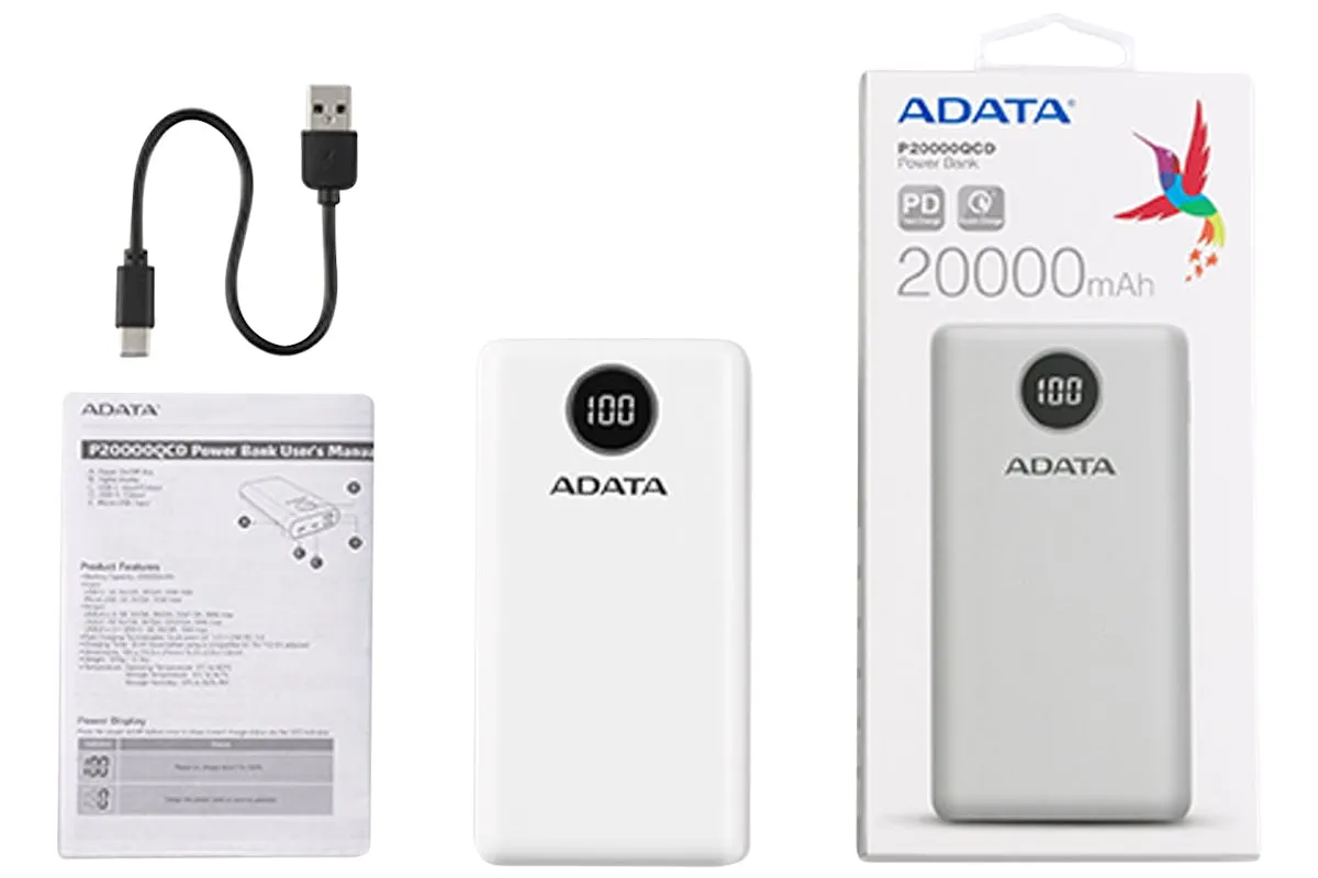 ADATA 20000mAh Portable Power Bank | White