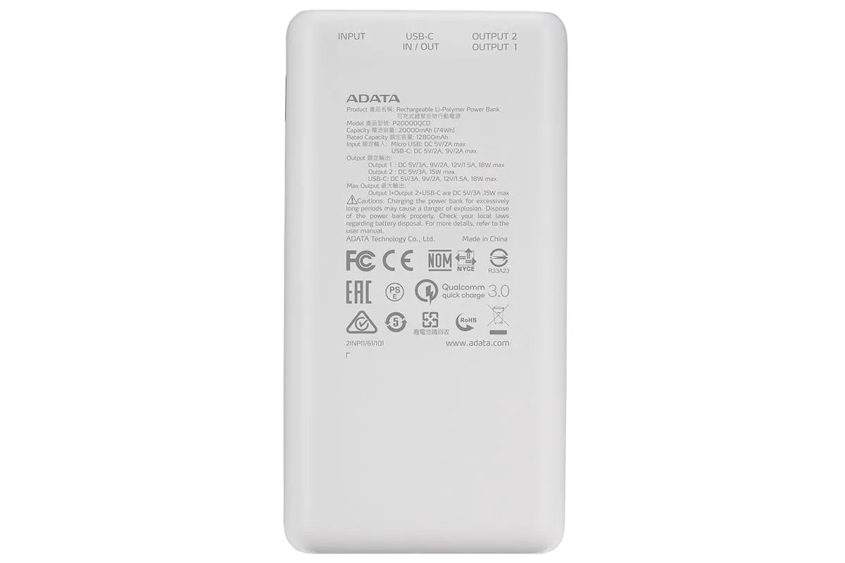 ADATA 20000mAh Portable Power Bank | White