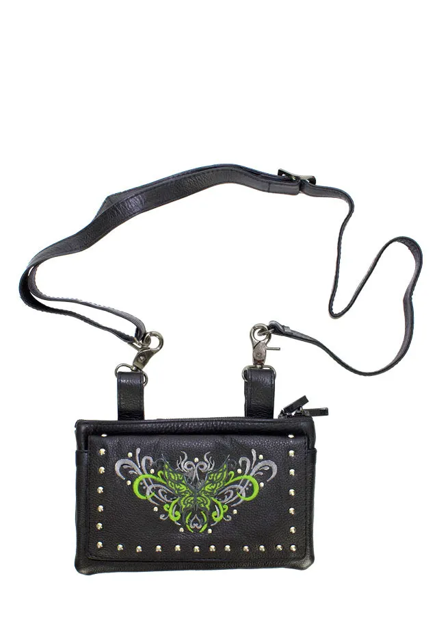 All Naked Cowhide Leather Lime Green Butterfly Belt Bag