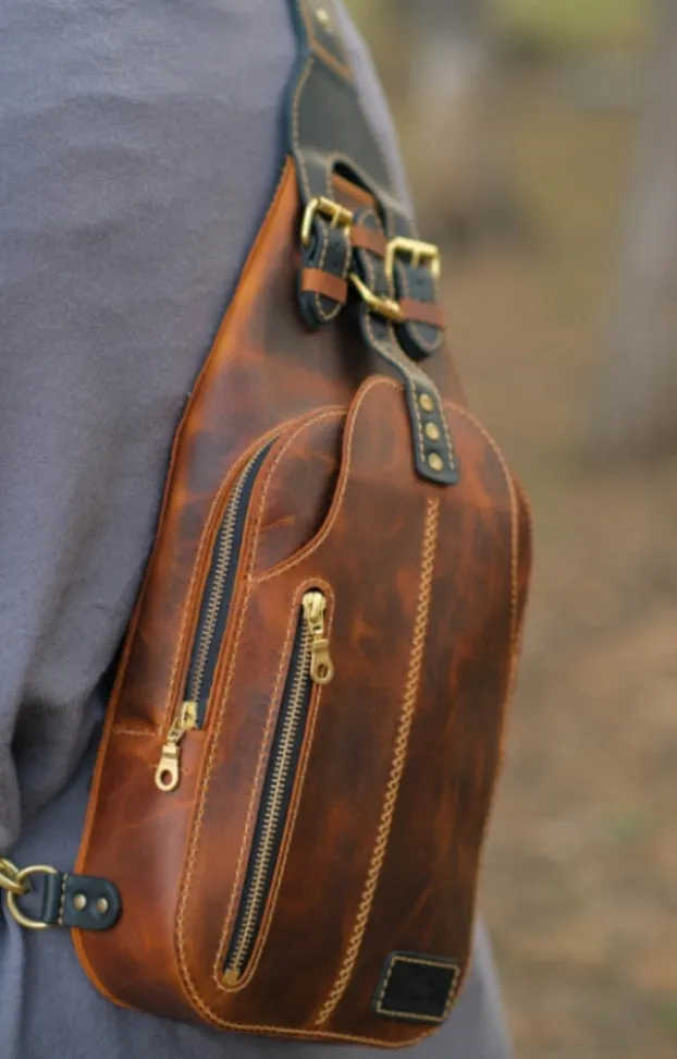 Authentic Black Leather Men's Sling Bag