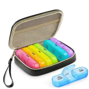 AUVON Weekly Pill Organizer 3 Times a Day, Large Pill Box 7 Day with A PU Leather Bag, Protabel Travel Pill Case Medication Reminder, Daily Pill Box 3 Times a Day for Vitamins, Fish Oils, Supplements