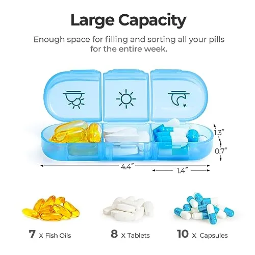 AUVON Weekly Pill Organizer 3 Times a Day, Large Pill Box 7 Day with A PU Leather Bag, Protabel Travel Pill Case Medication Reminder, Daily Pill Box 3 Times a Day for Vitamins, Fish Oils, Supplements