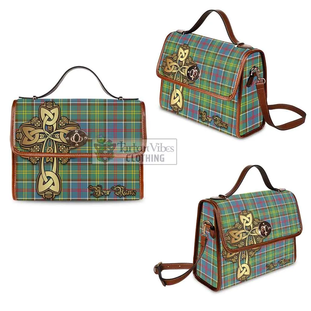 Ayrshire District Tartan Waterproof Canvas Bag Golden Thistle Celtic Cross Style