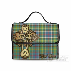 Ayrshire District Tartan Waterproof Canvas Bag Golden Thistle Celtic Cross Style