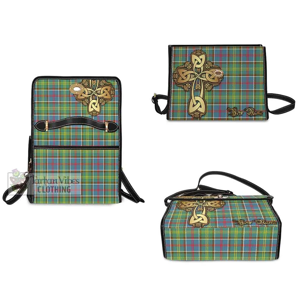 Ayrshire District Tartan Waterproof Canvas Bag Golden Thistle Celtic Cross Style