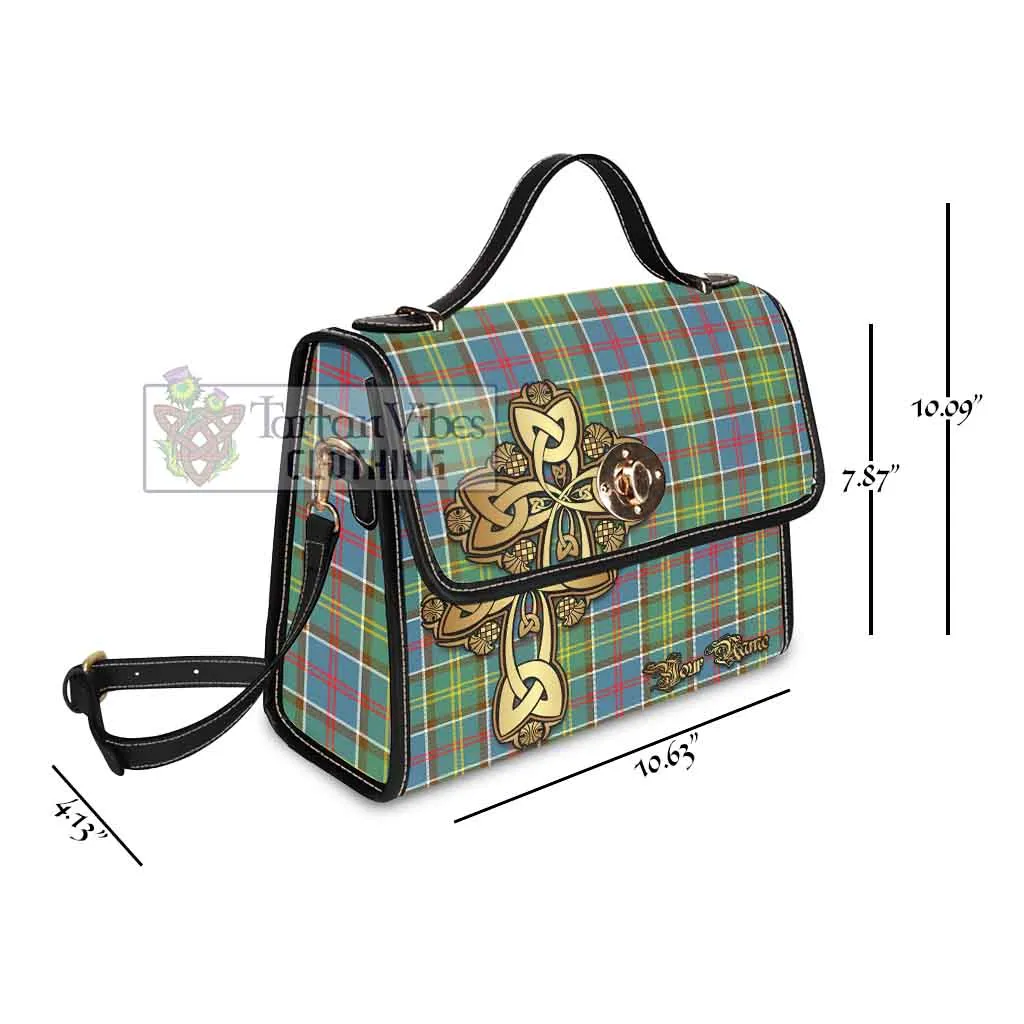 Ayrshire District Tartan Waterproof Canvas Bag Golden Thistle Celtic Cross Style