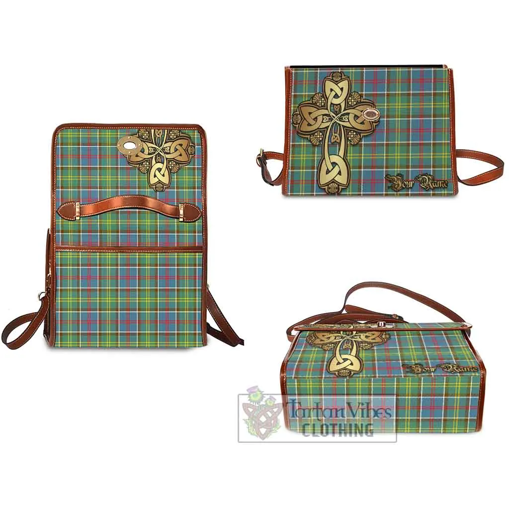 Ayrshire District Tartan Waterproof Canvas Bag Golden Thistle Celtic Cross Style