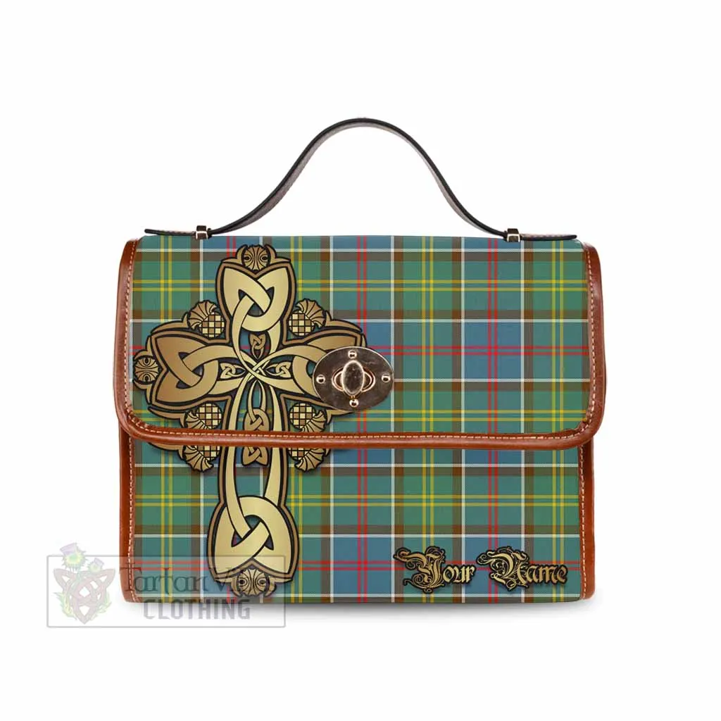 Ayrshire District Tartan Waterproof Canvas Bag Golden Thistle Celtic Cross Style