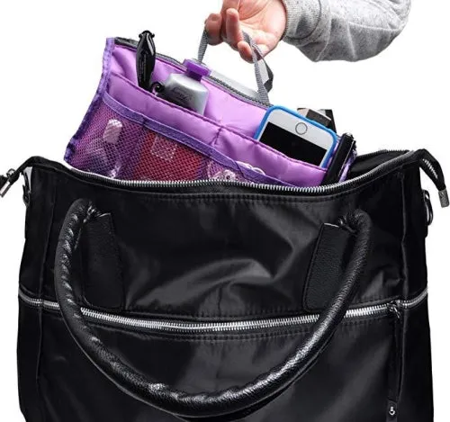 Bag Organiser Insert with 13 Pockets and Zippers