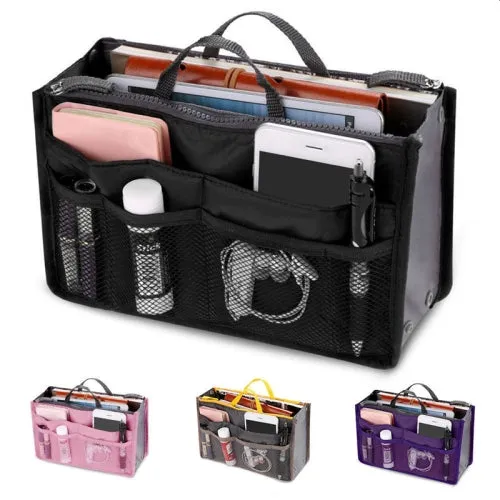 Bag Organiser Insert with 13 Pockets and Zippers