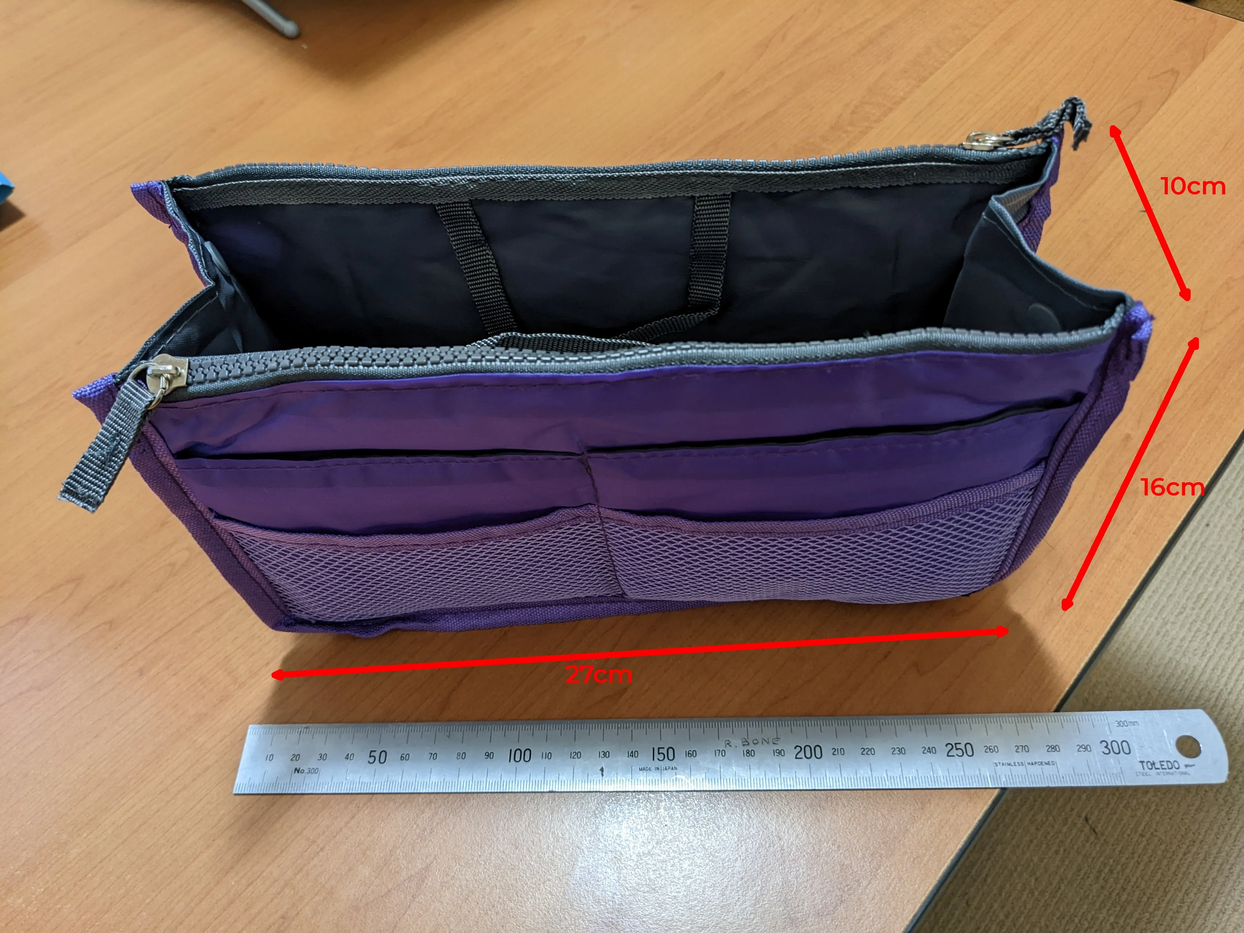 Bag Organiser Insert with 13 Pockets and Zippers