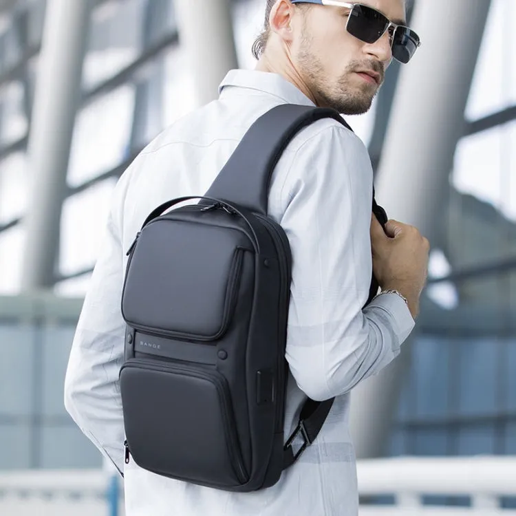 Bange BG-7258 Men Oxford Cloth Waterproof Crossbody Chest Bag with USB Port, Size: 35 x 21 x 12cm(Black)