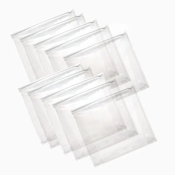 Barneys Transparent Cosmetic Bag - Clear/White Slide Lock - Large -10 Pieces