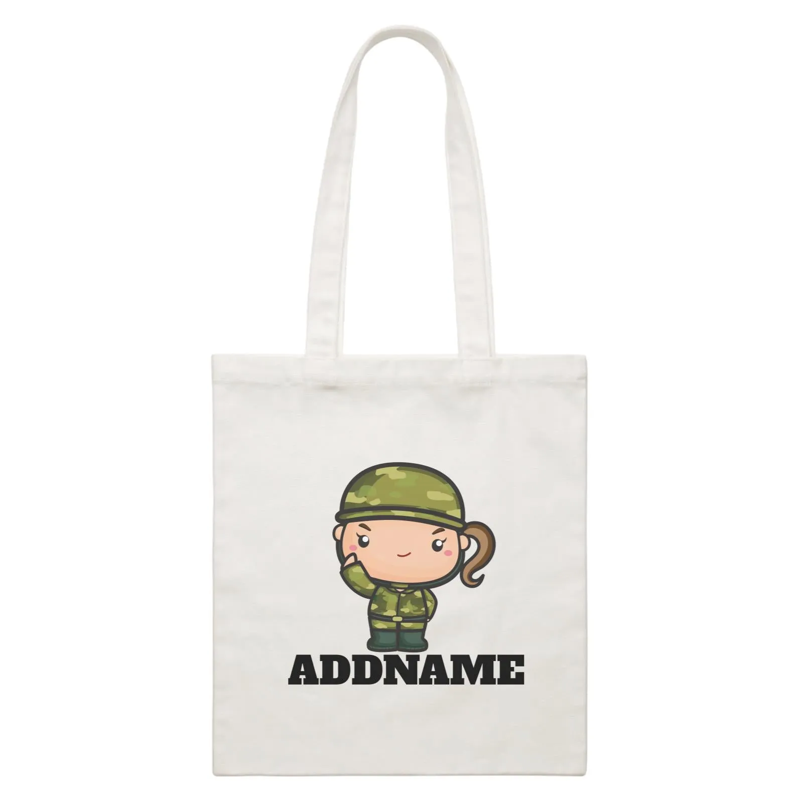 Birthday Battle Theme Army Soldier Girl Addname White Canvas Bag