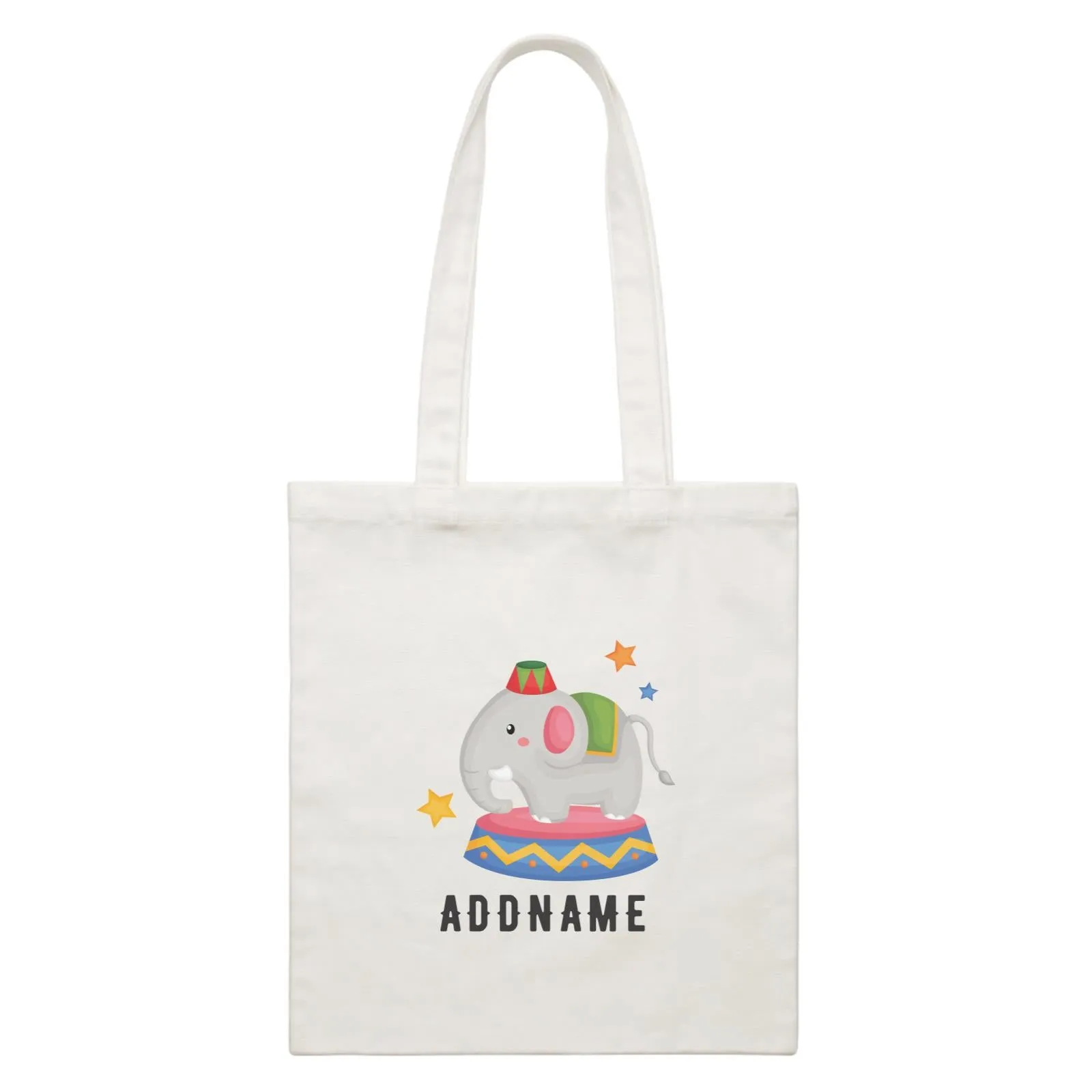 Birthday Circus Elephant Performance Addname White Canvas Bag