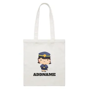 Birthday Police Officer Short Hair Girl  In Suit Addname White Canvas Bag