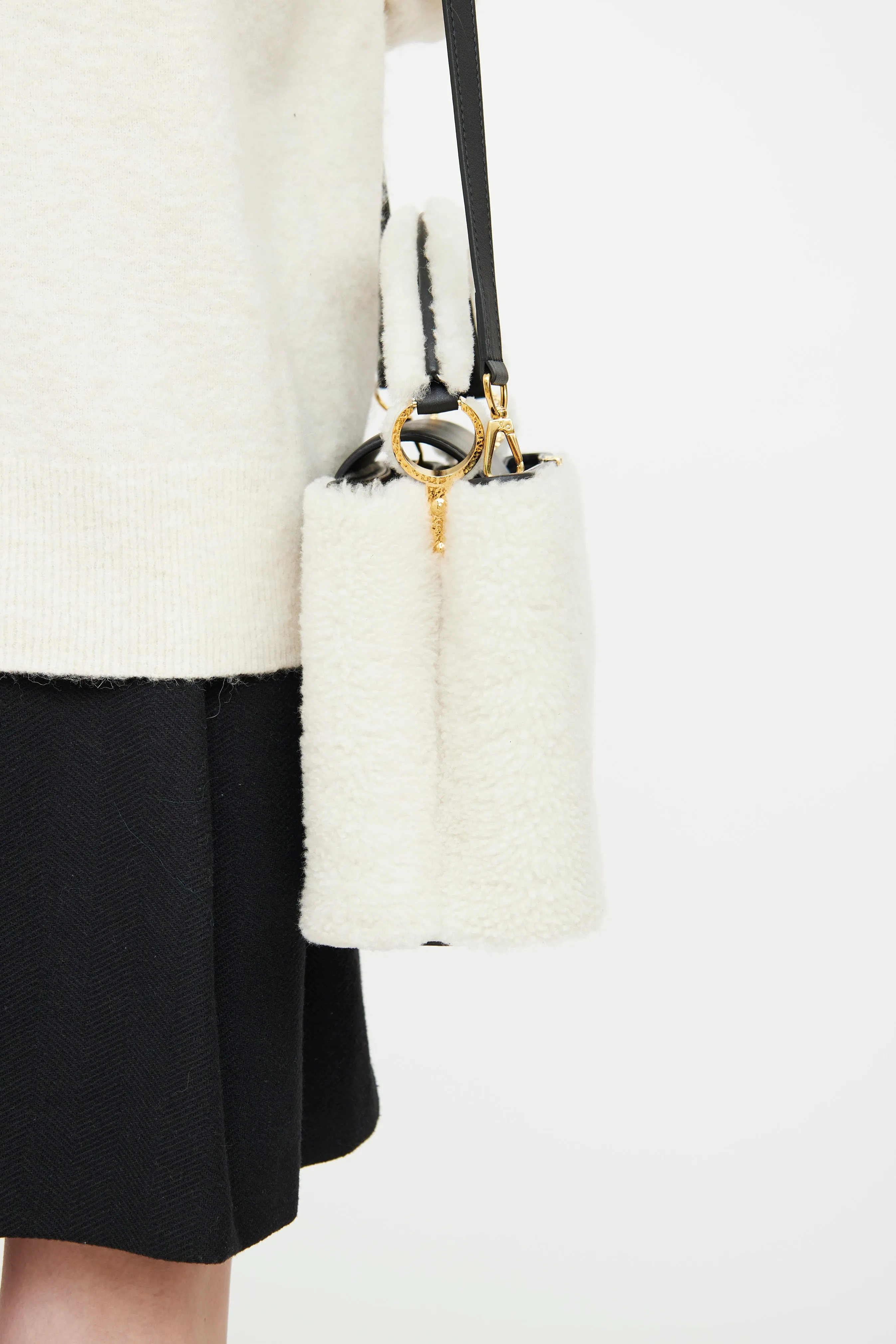 Black & Cream Teddy Fleece Capucines Bag