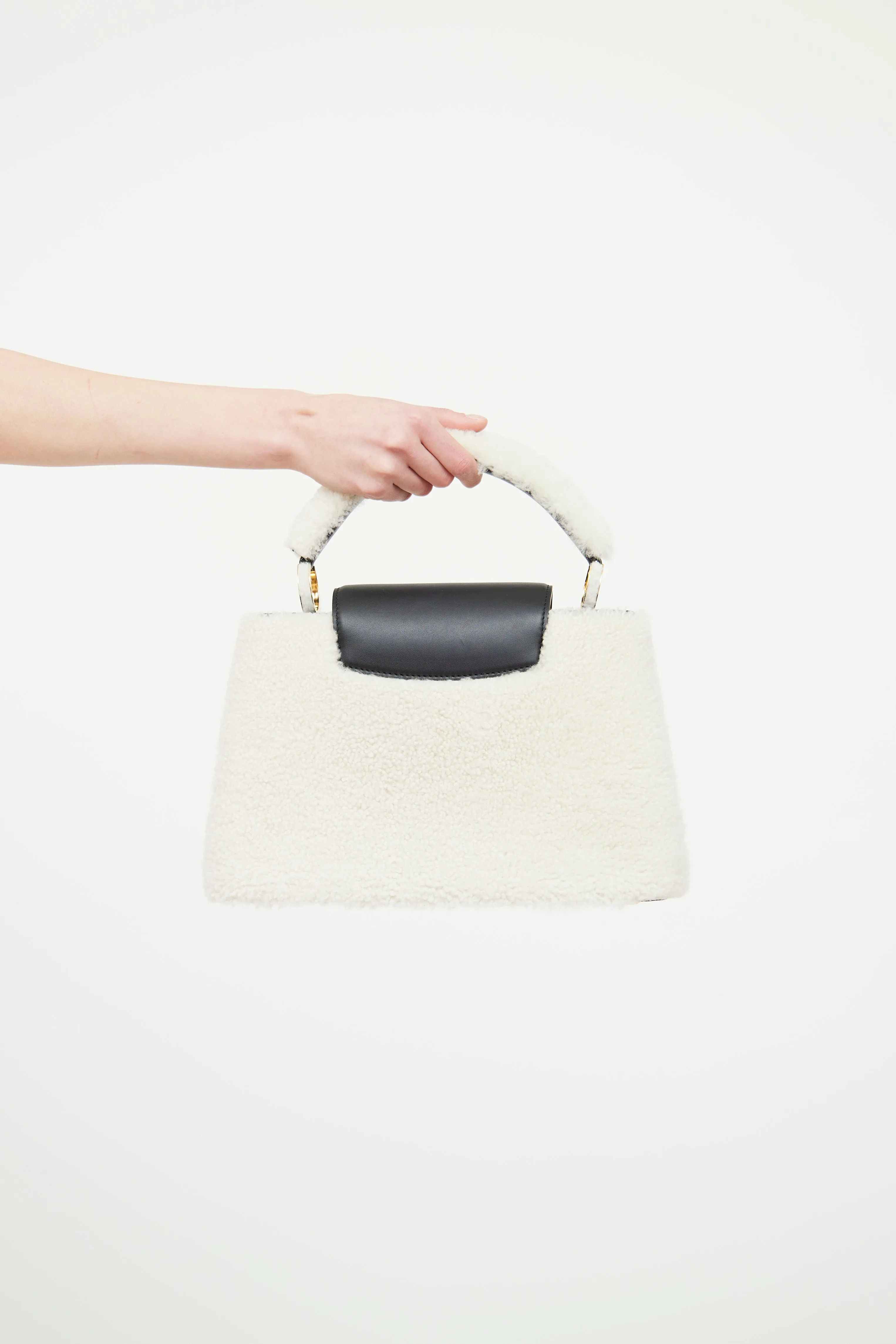 Black & Cream Teddy Fleece Capucines Bag