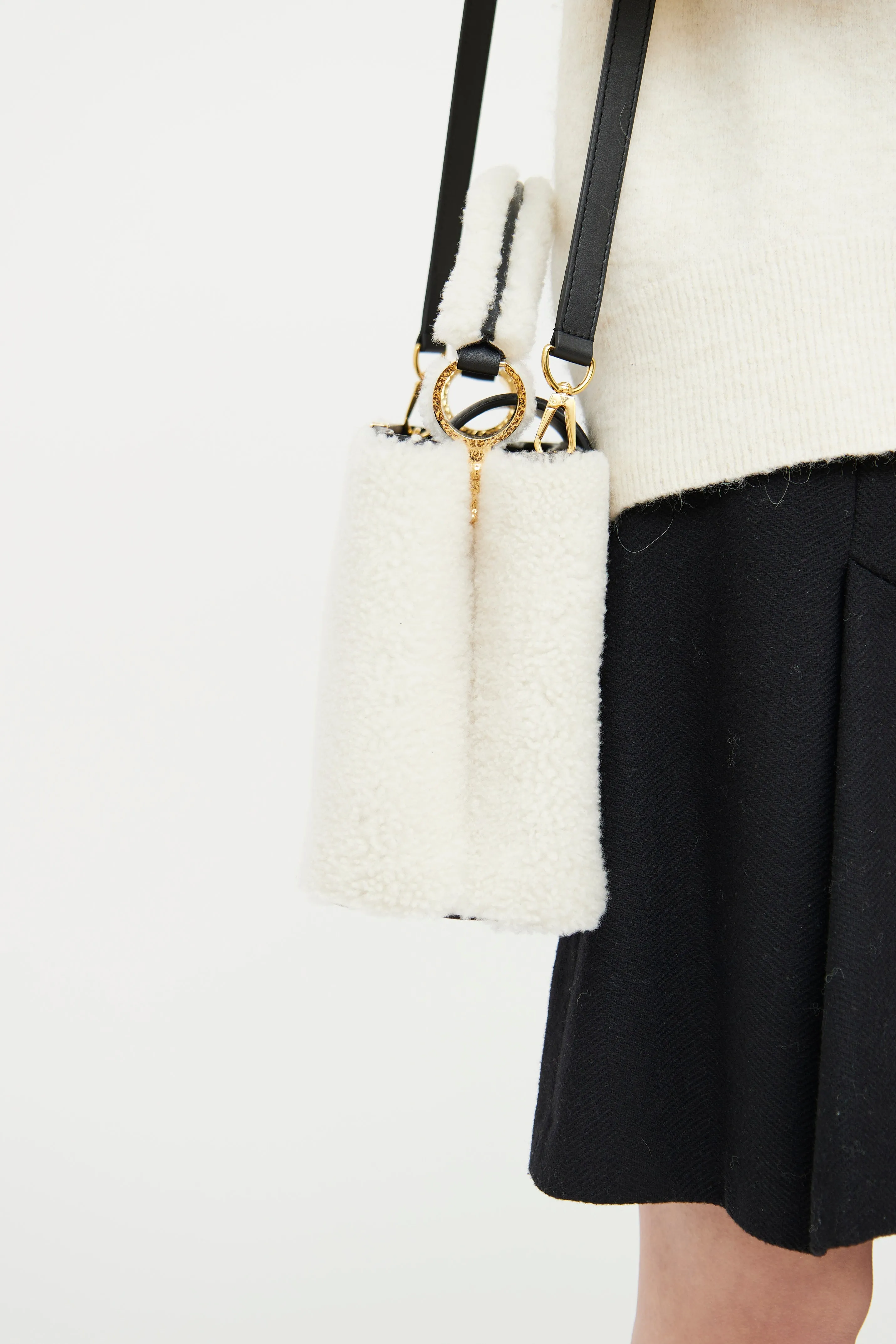 Black & Cream Teddy Fleece Capucines Bag