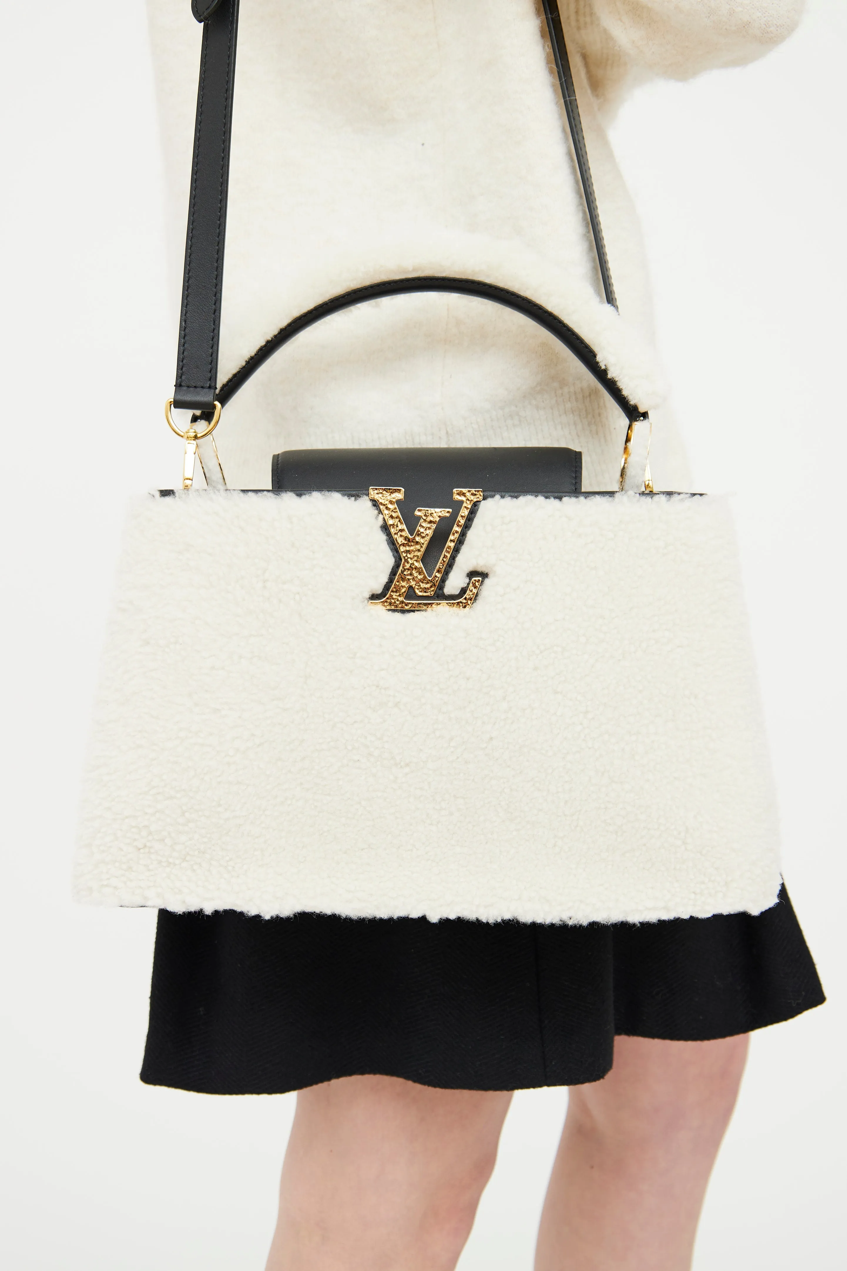 Black & Cream Teddy Fleece Capucines Bag