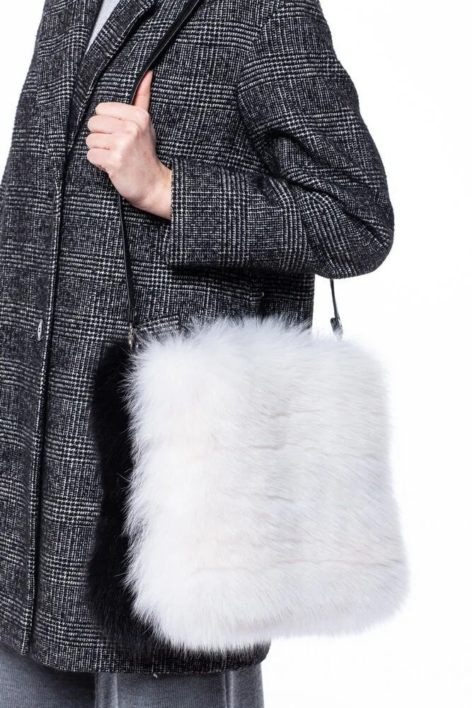 Black And White Genuine Fox Fur Handbag