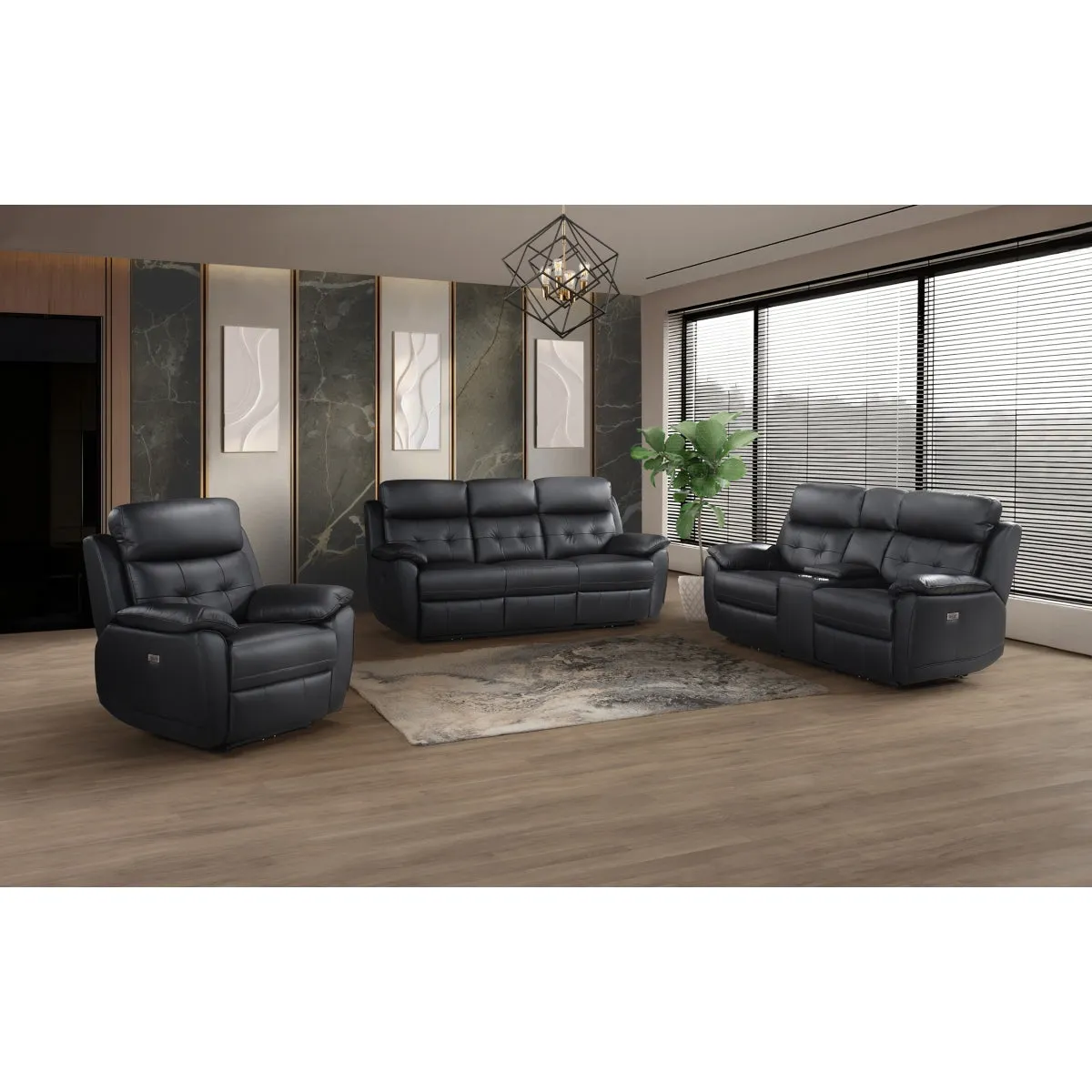 Black Leather Power Reclining Console Loveseat with USB Ports