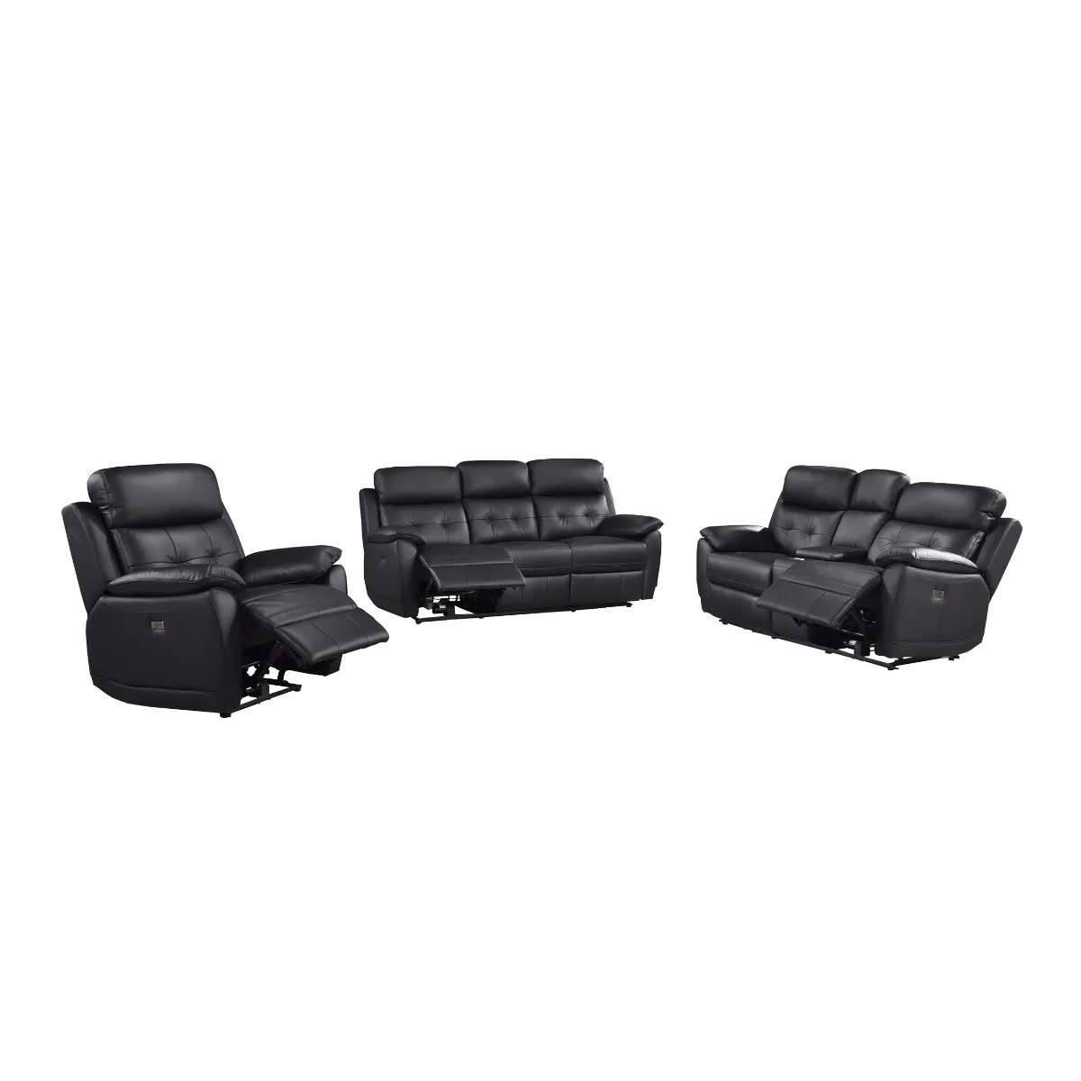 Black Leather Power Reclining Console Loveseat with USB Ports