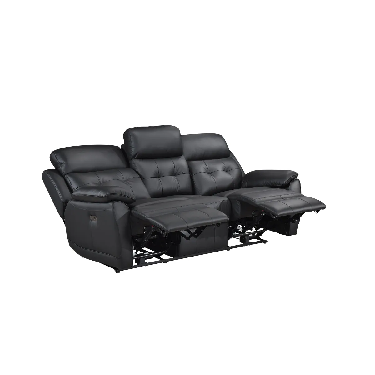 Black Leather Power Reclining Sofa with USB Ports