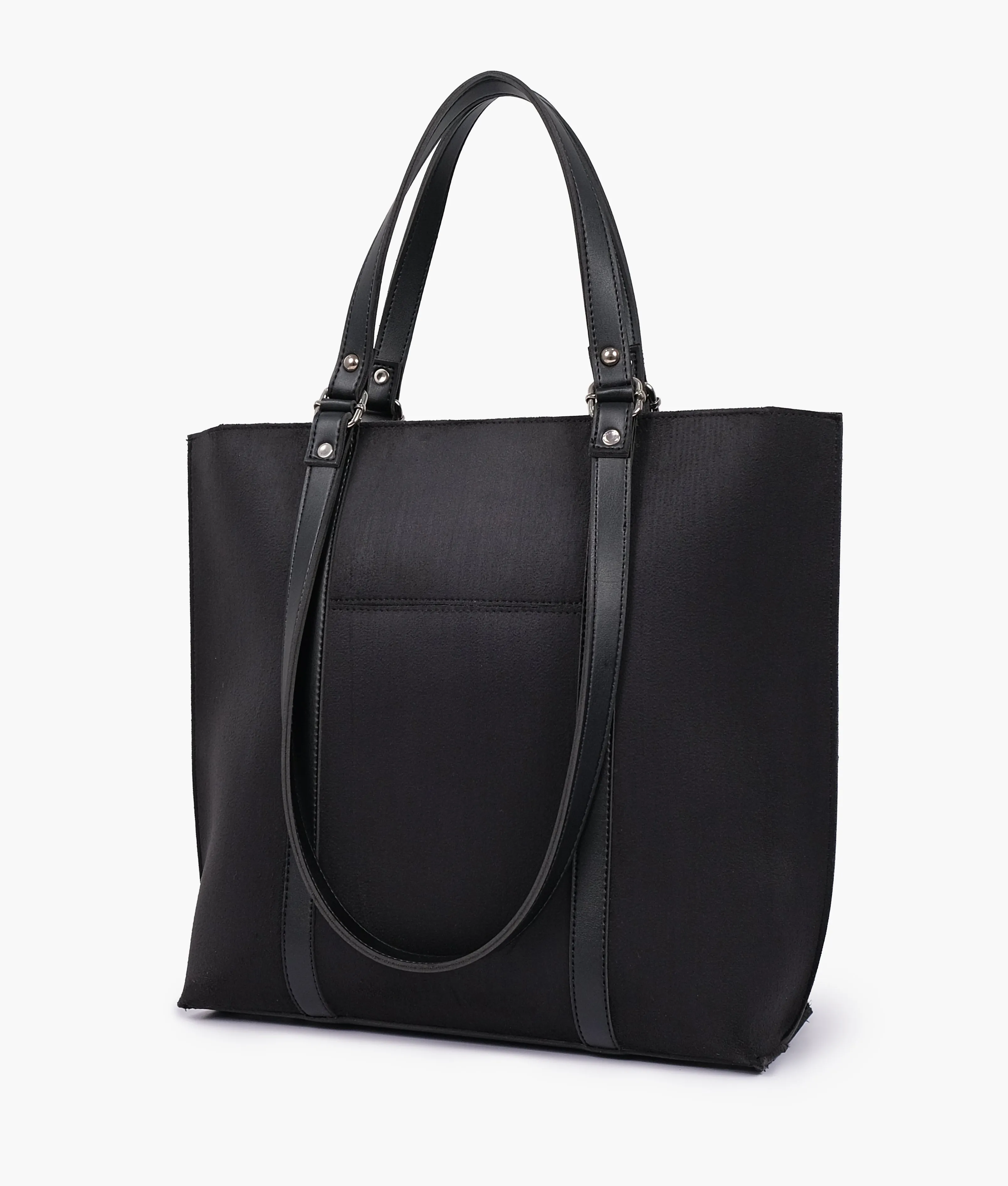 Black suede double-handle tote bag