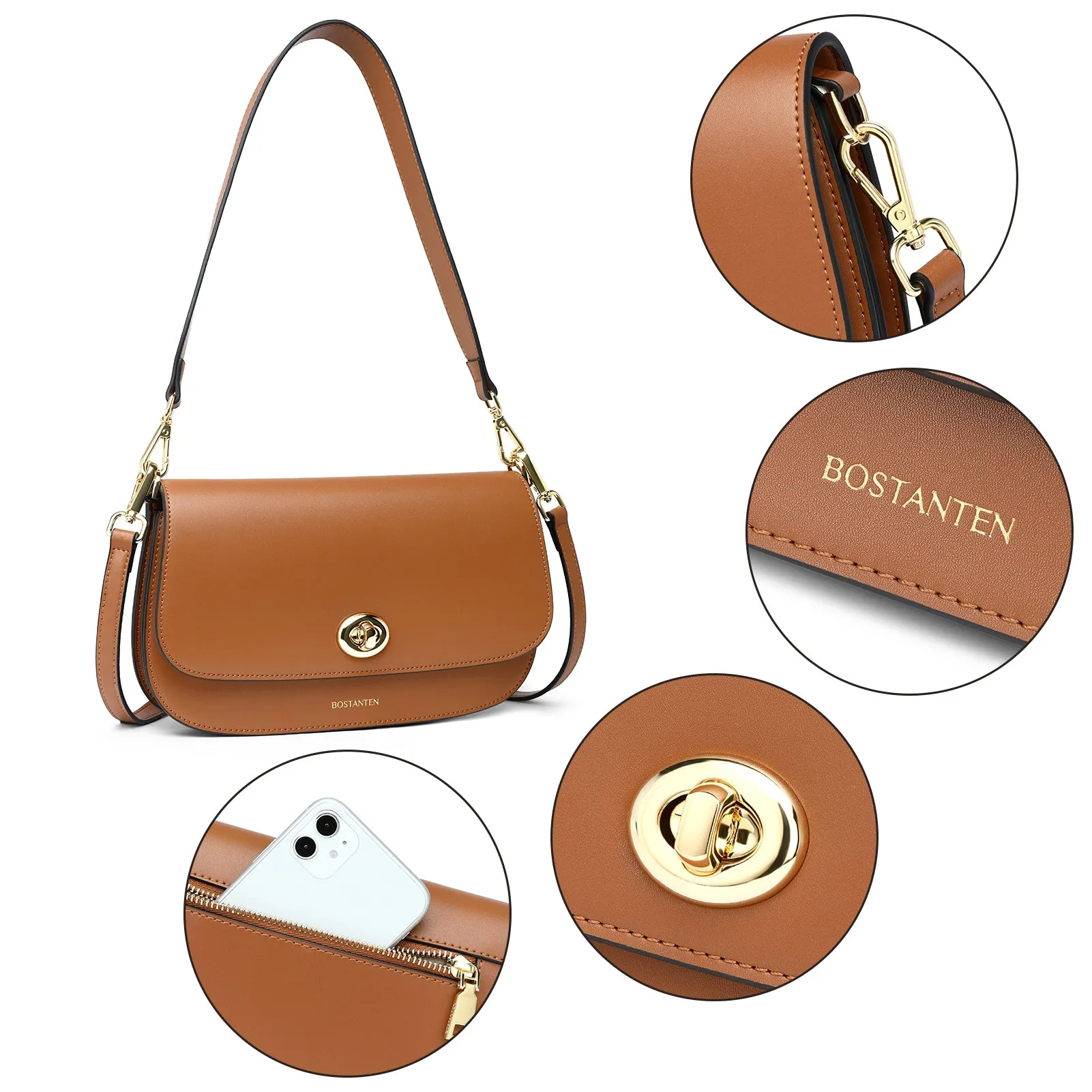 BOSTANTEN Small Crossbody Bag for Women Leather Top-handle Handbag Designer Shouldr Purse