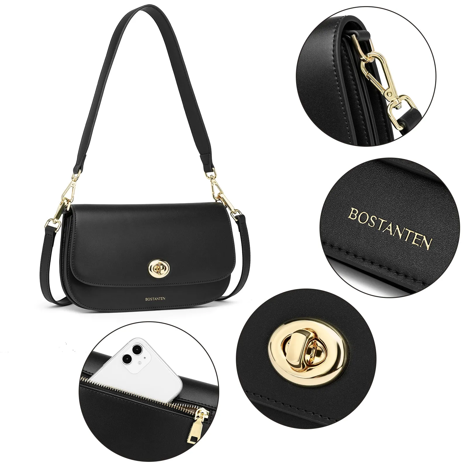 BOSTANTEN Small Crossbody Bag for Women Leather Top-handle Handbag Designer Shouldr Purse