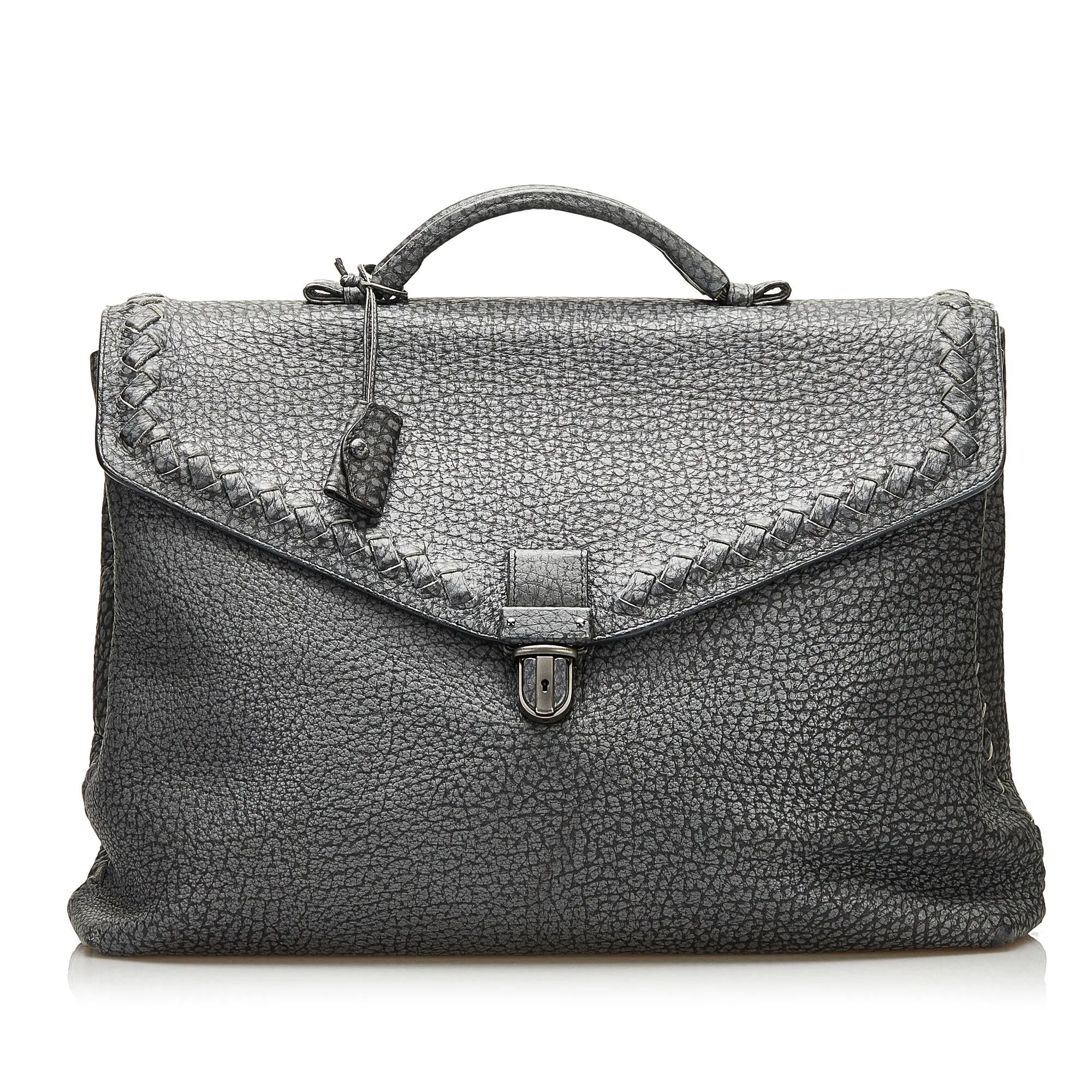 Bottega Veneta Leather Intrecciato Trimmed Business Bag (SHG-35299)