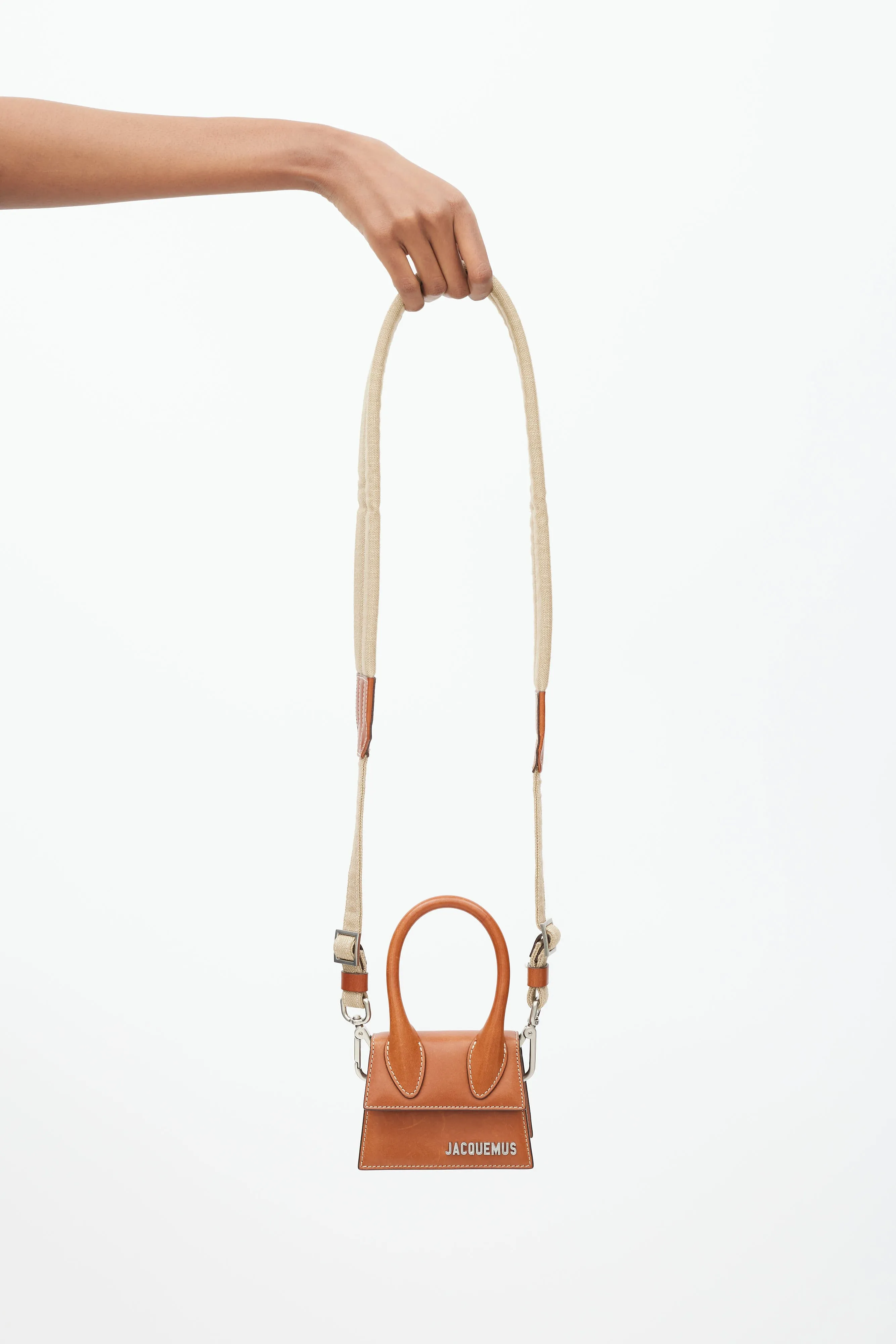 Brown & Beige Leather & Canvas Strap Mini Le Chiquito Bag