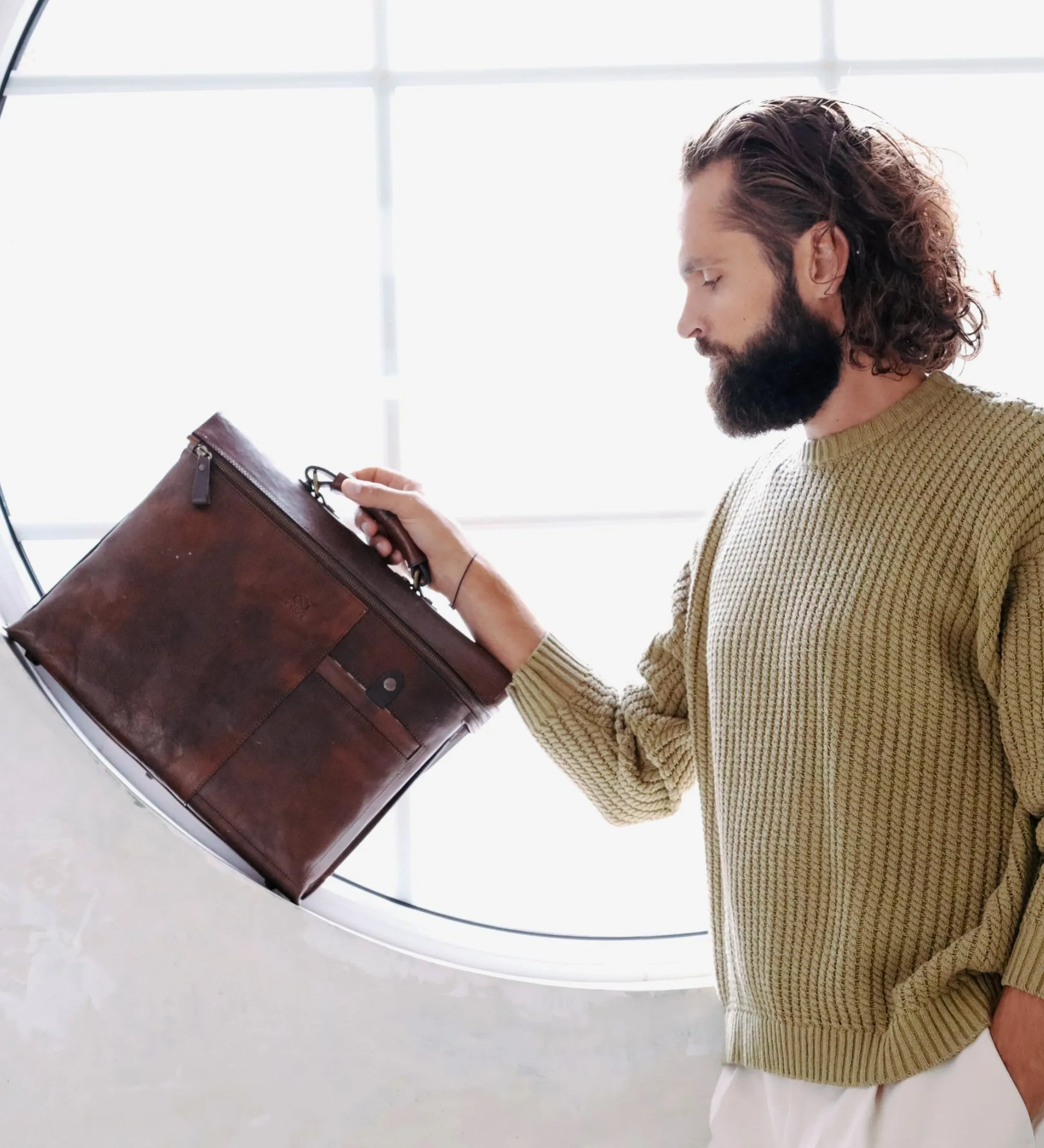 Brown Leather Briefcase Laptop Bag - From Here to Eternity