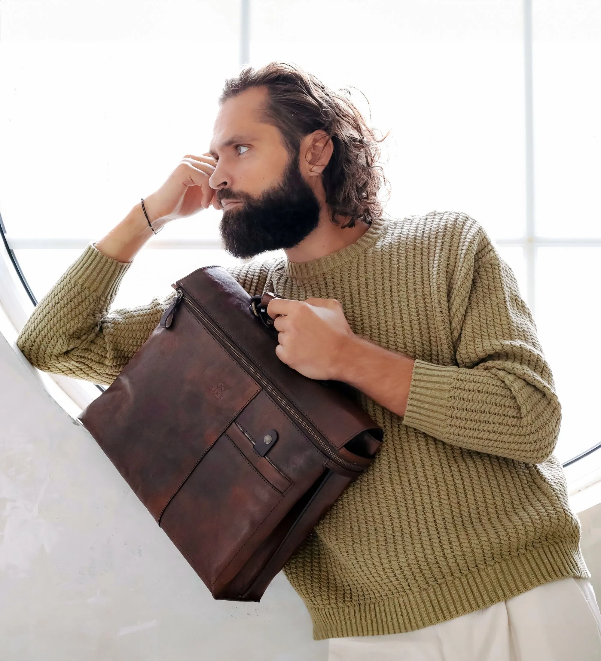 Brown Leather Briefcase Laptop Bag - From Here to Eternity