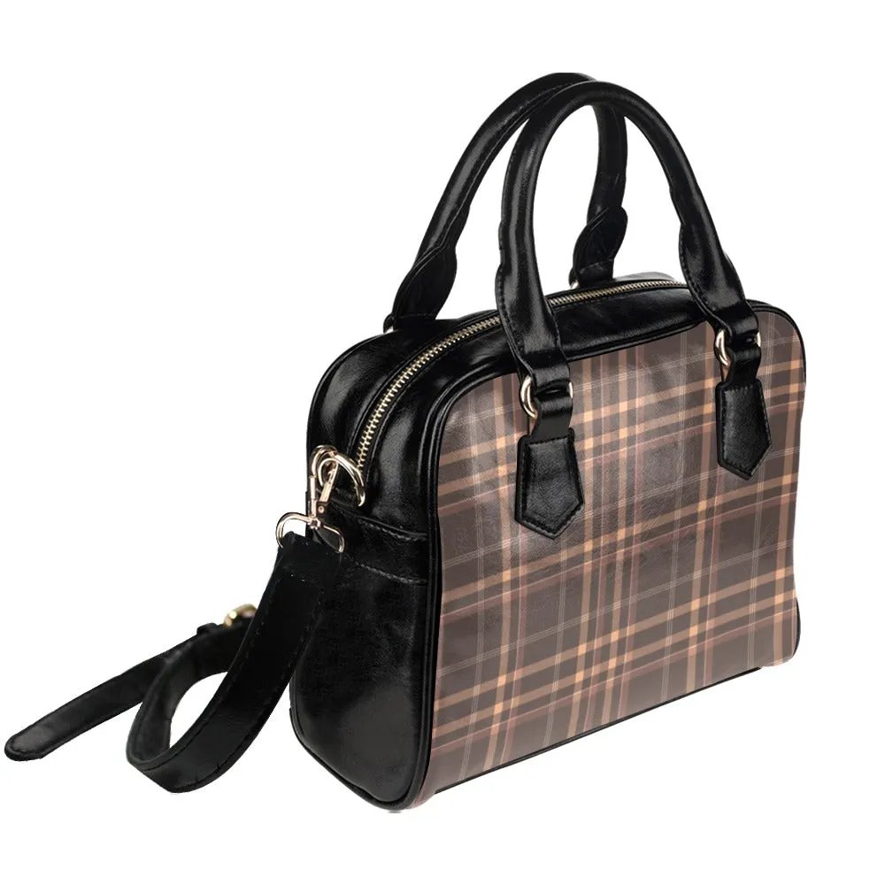 Brown Plaid Purse, Tartan Black Check Pattern Cute Small Shoulder Bag High Grade PU Leather Women Designer Handbag