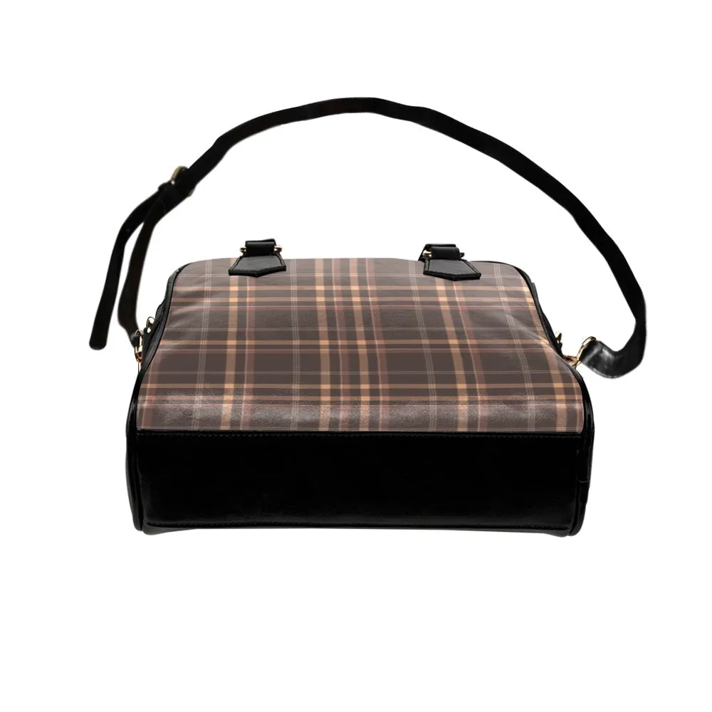 Brown Plaid Purse, Tartan Black Check Pattern Cute Small Shoulder Bag High Grade PU Leather Women Designer Handbag