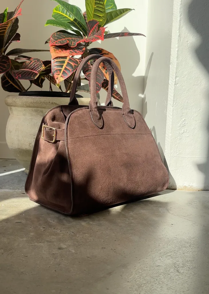 Brown Suede Bowler Handbag