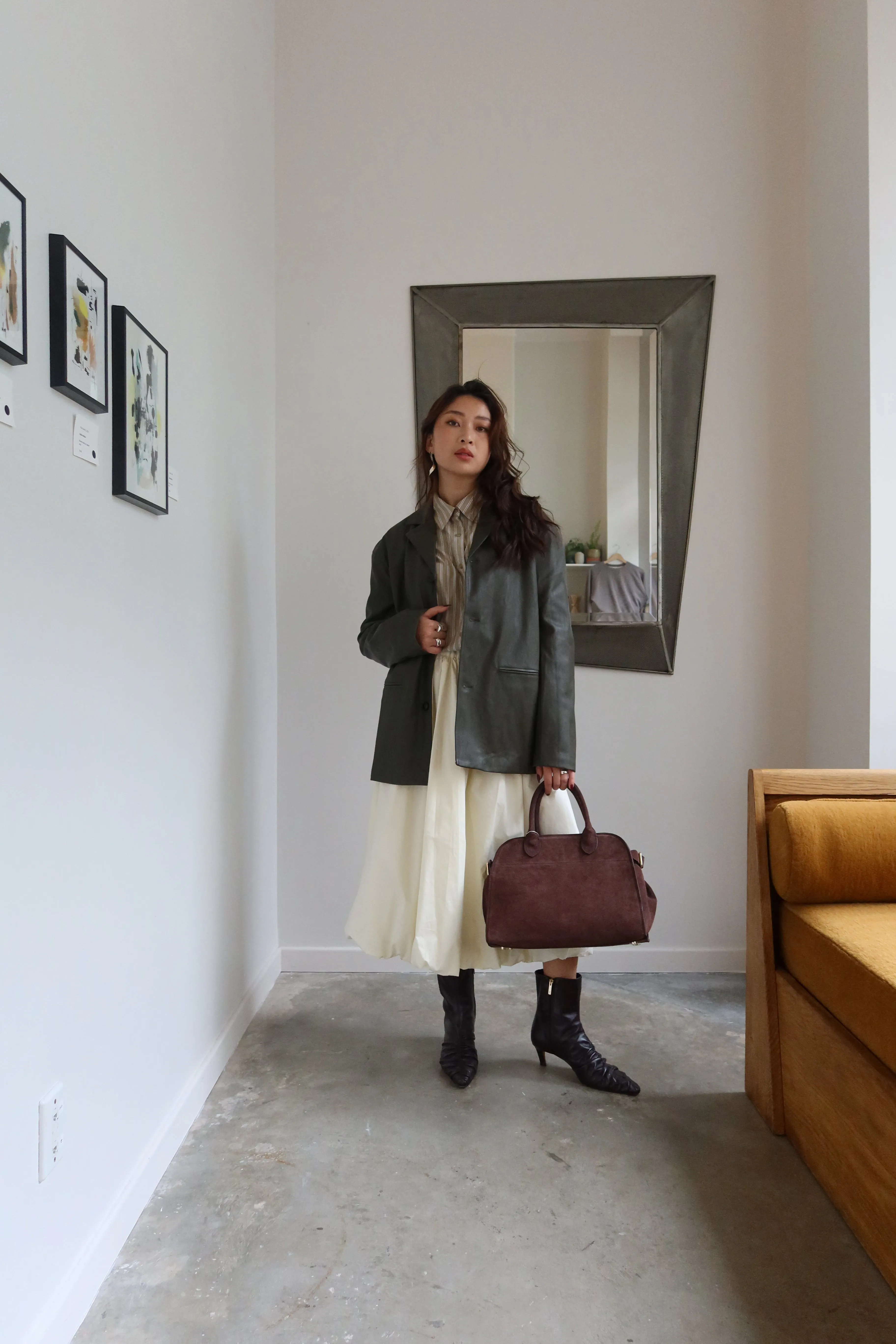 Brown Suede Bowler Handbag