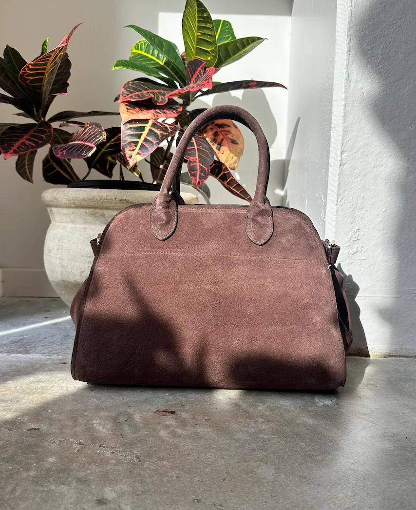 Brown Suede Bowler Handbag