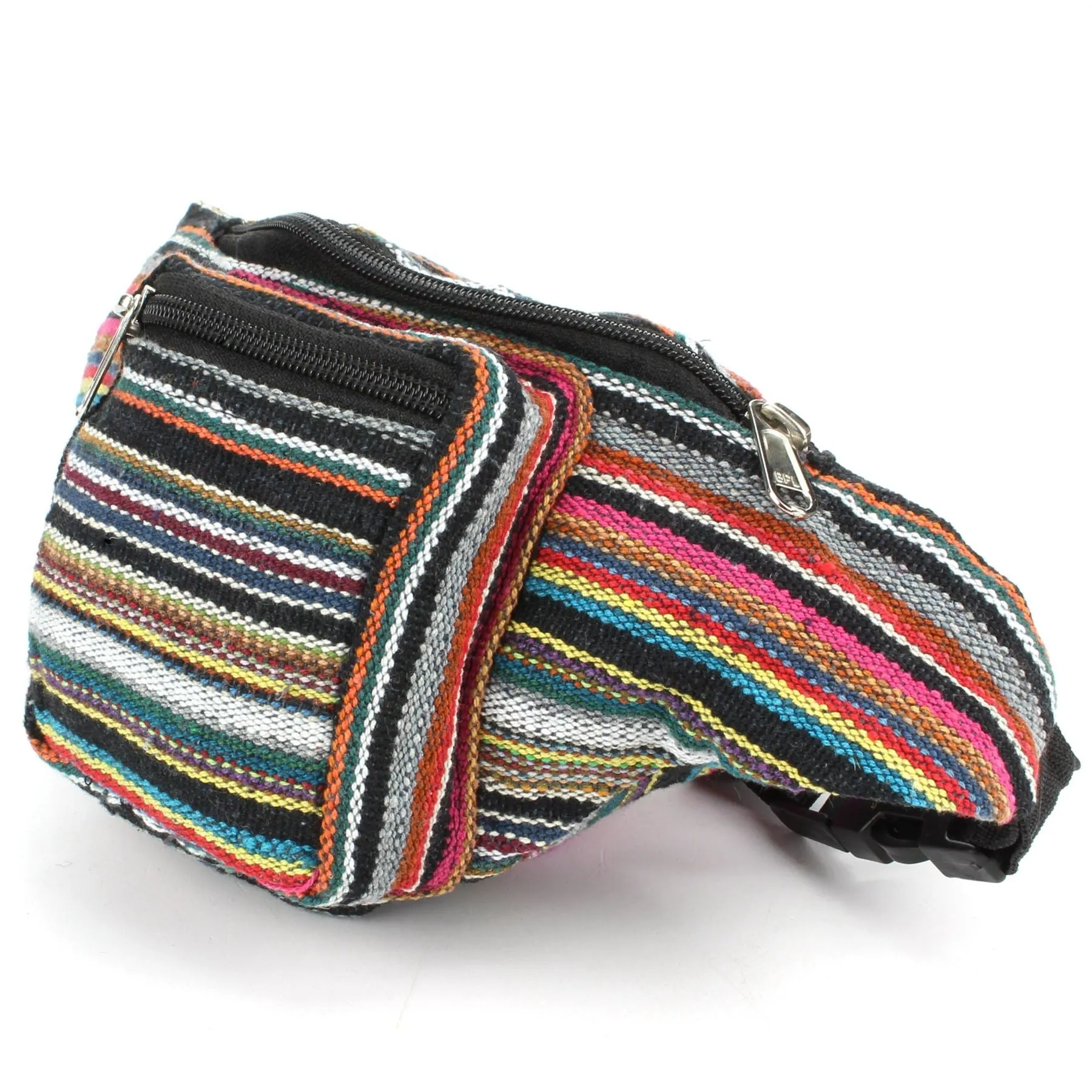 Canvas Bum Bag Money Belt Fanny Pack Black & Multi Mix