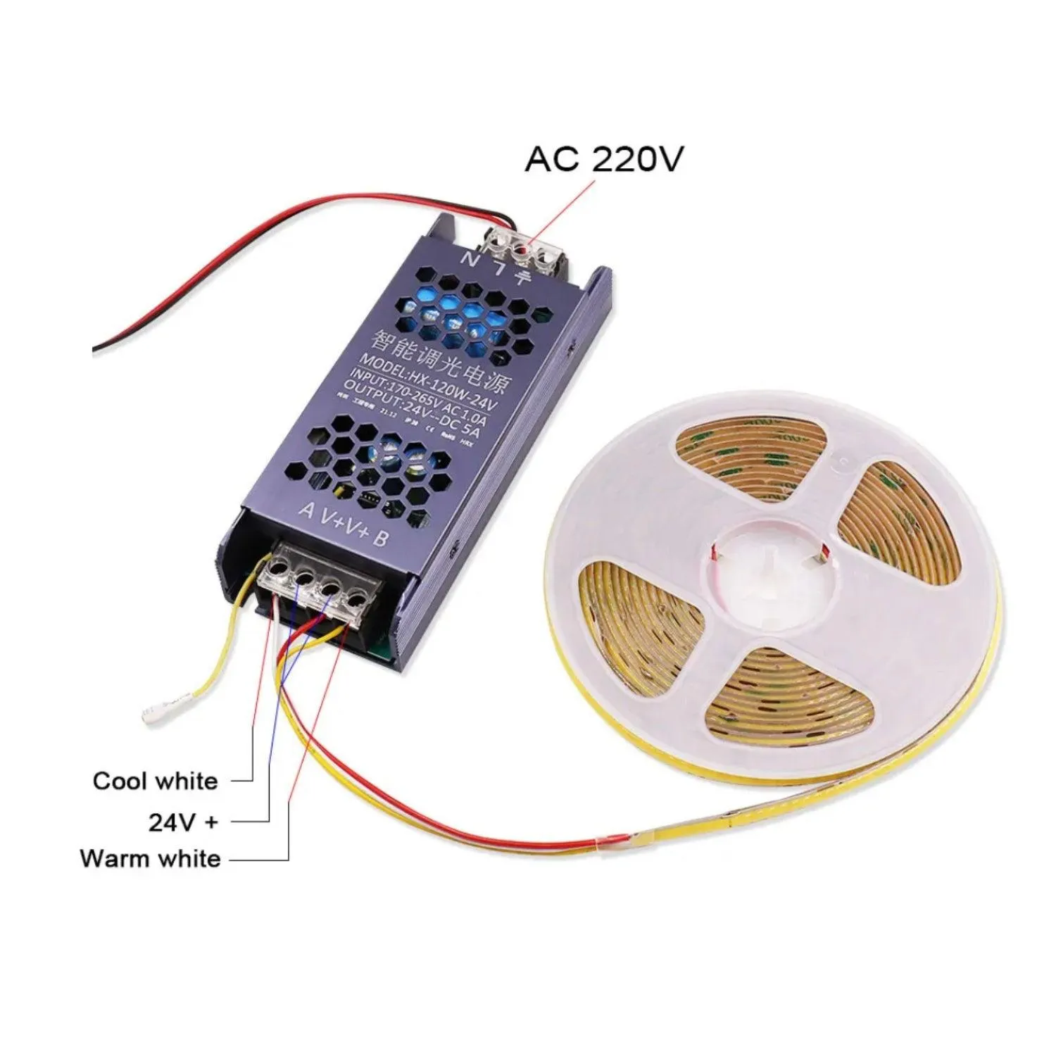 CCT LED Strip Dimmable Power Supply 24V Transformer with Dimmer 120W 450W LED Driver Bluetooth APP Control WW CW