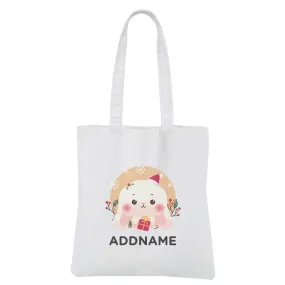 Christmas Cute Animal Series Cute Rabbit White Canvas Bag