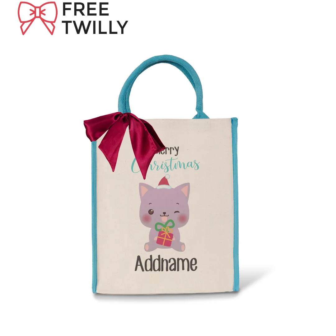 Christmas Cute Animal Series - Light Blue Colour Lining Canvas Bag (Livestream)