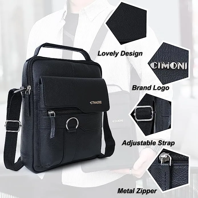 CIMONI Genuine Leather Classic Black Office College Crossbody Daytrip Shoulder Men Sling bag